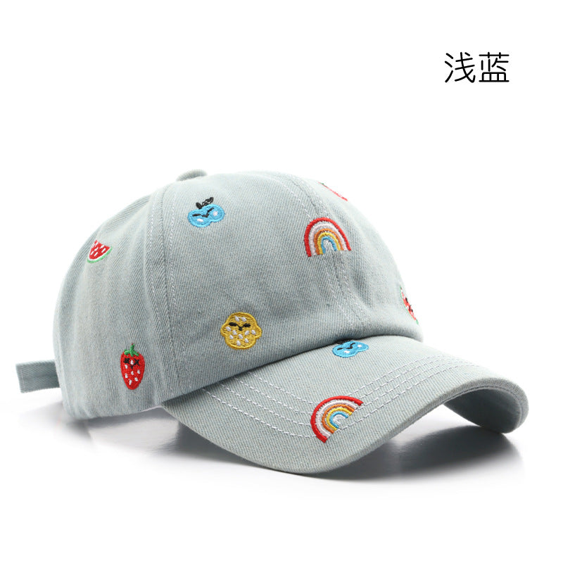 Wholesale Cotton Rainbow Denim Embroidery Curved Brim Baseball Cap